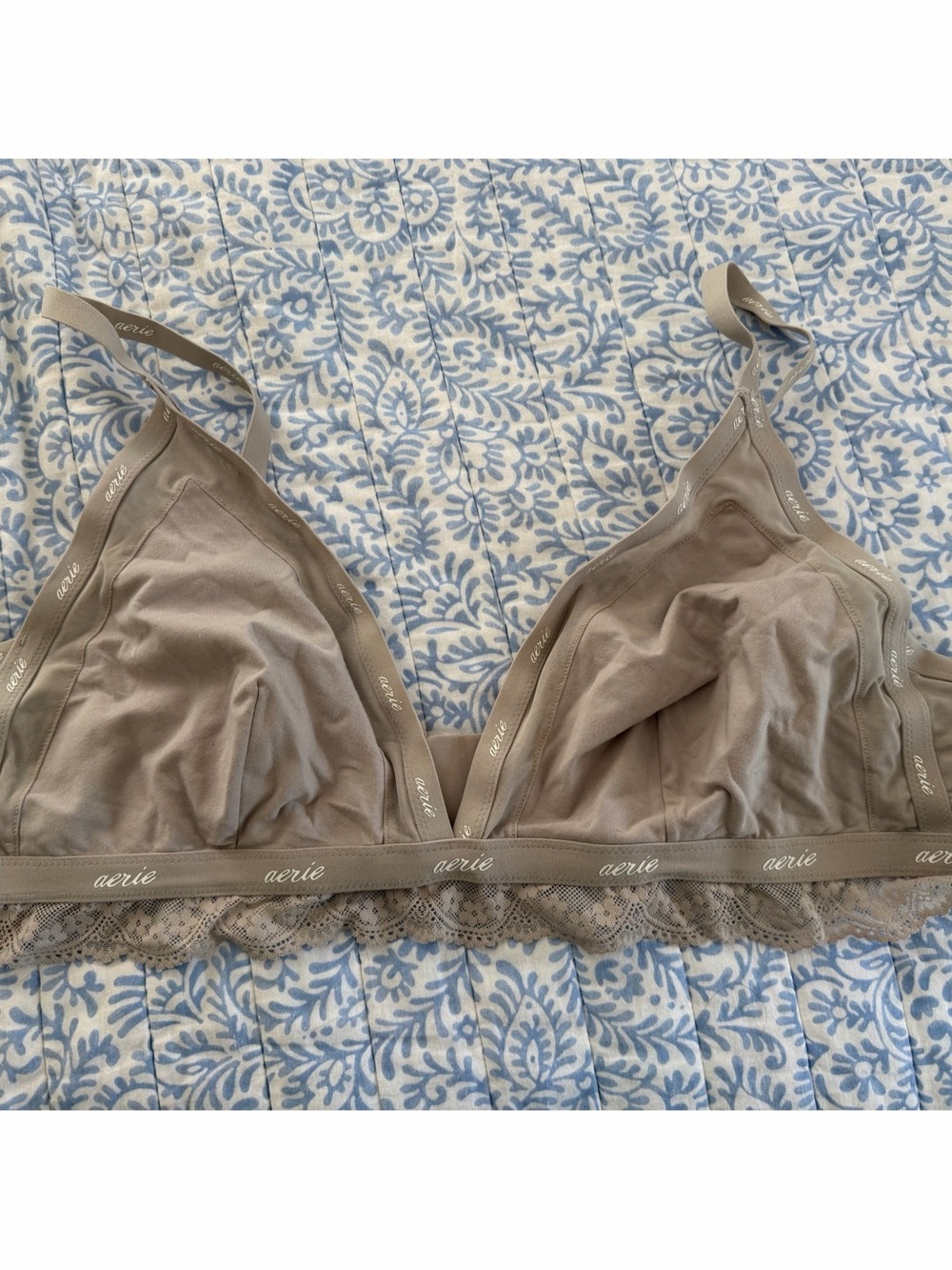 aerie Taupe Lace-Trim Triangle Bralette